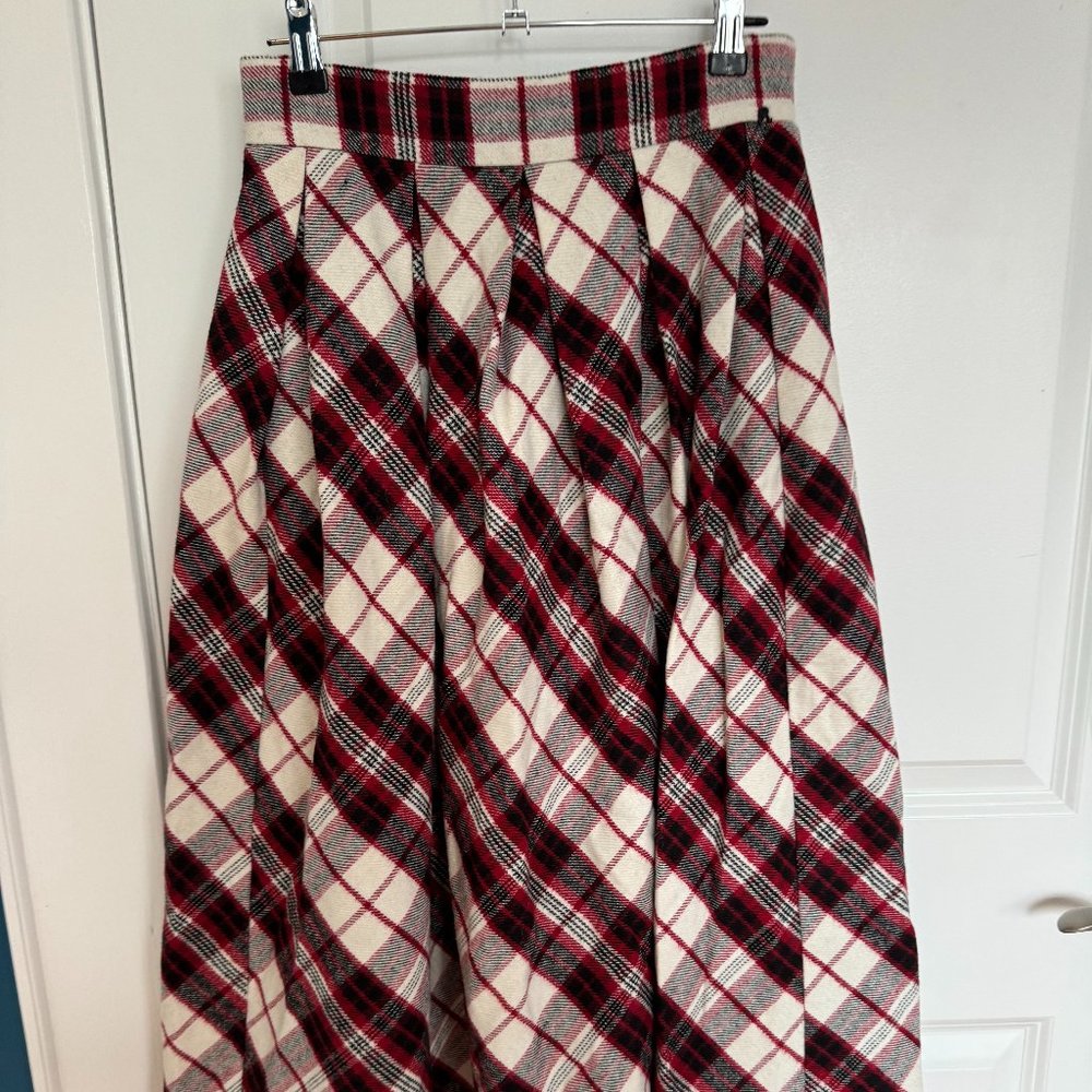 Replay Red Plaid Midi Wool-Blend Skirt